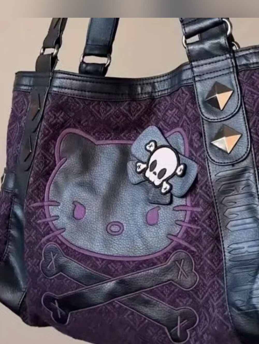 Hello Kitty Goth Purple Kitty Skull Graphic Hang bag with Black Trim